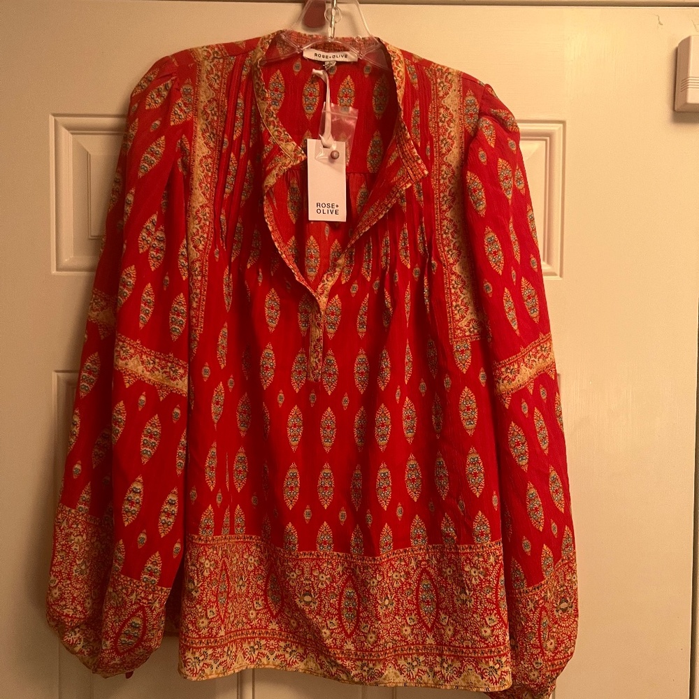 NWT Silky Red Print Blouse
